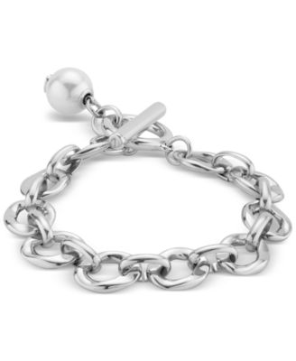 Links and Cultivated Pearl Charm Bracelet