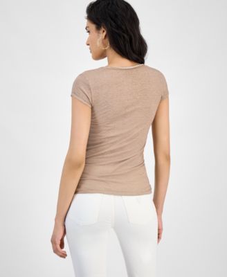 売れ筋商品|||ゲス カットソー トップス レディース Women's Burnout Moto Babe V-Neck Tee Wet Sand Multi GUESS Women's Short Sleeve Moto Babe Burnout Tee, Wet Sand