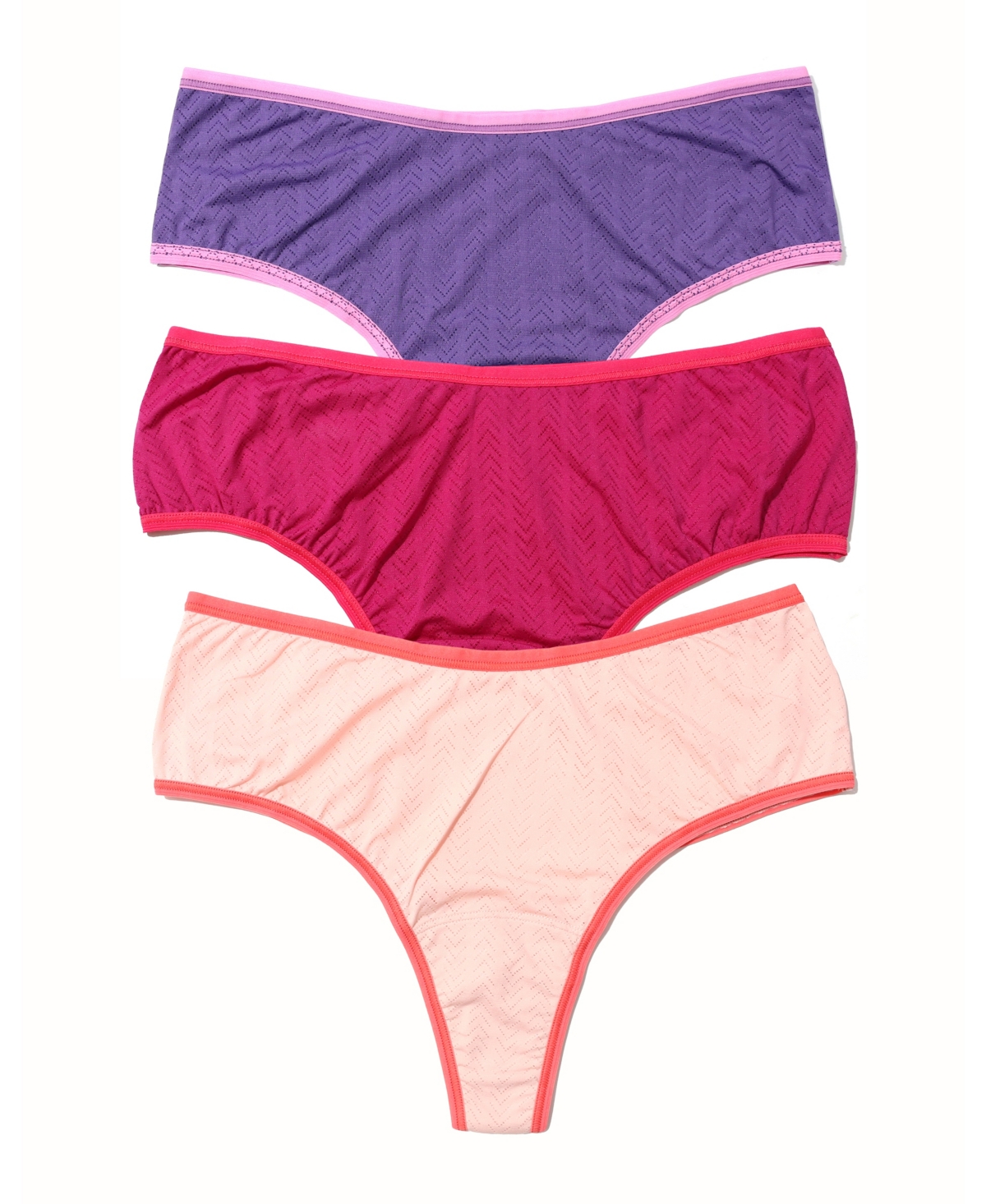 Hanky Panky Women's Move Calm Mid Rise Thong 3 Pack In Acaiberrysweetsummerplum
