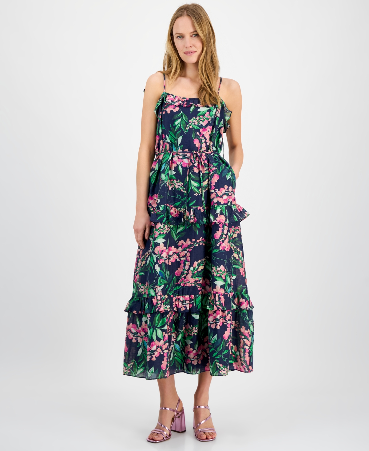 Julia Jordan Tie Shoulder Linen-blend Maxi Dress
