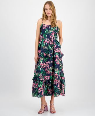 JULIA JORDAN Women's Tie Neck Sleeveless Tiered Maxi Dress