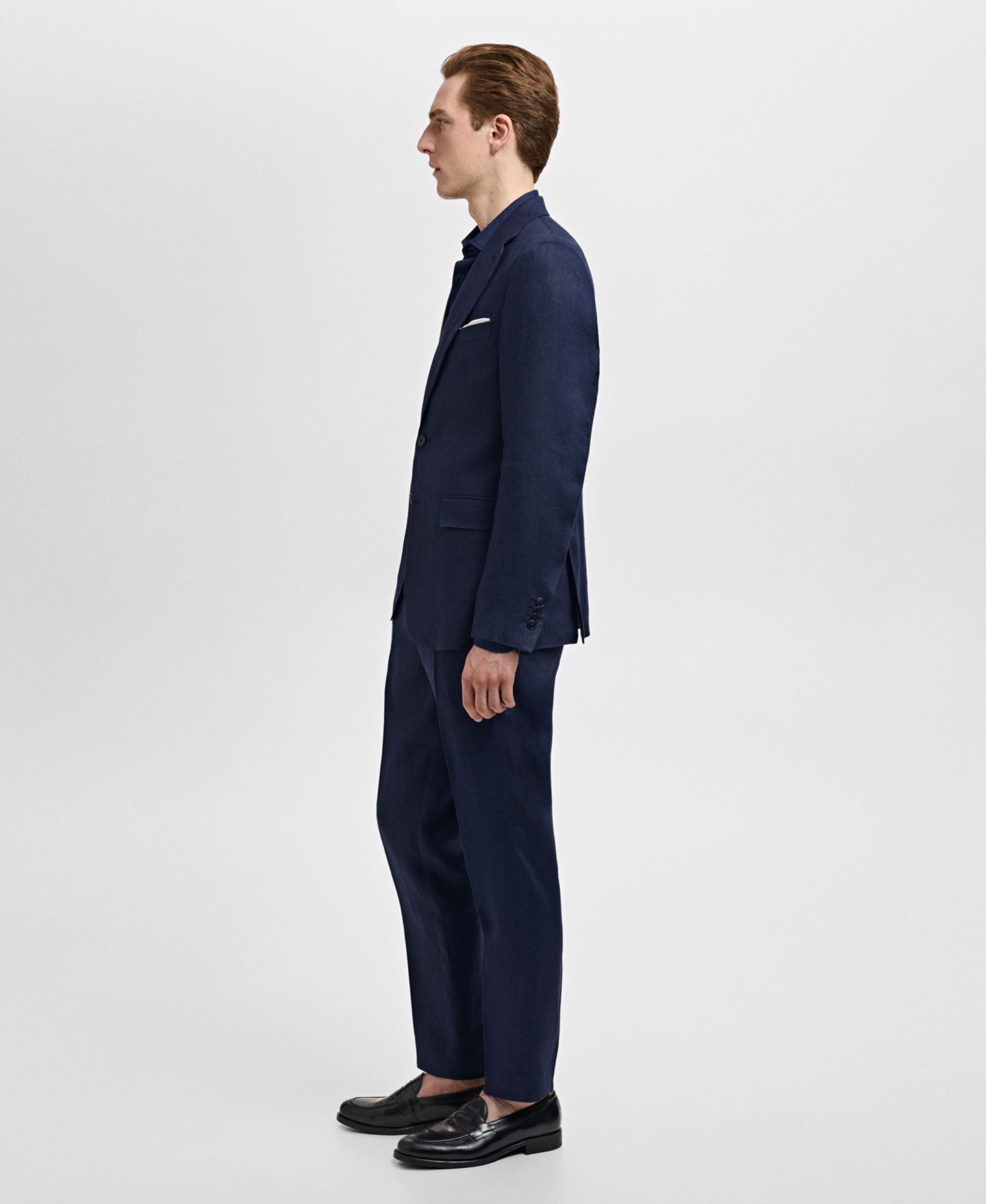 Мужской пиджак MANGO Slim-Fit Tailored Linen Blazer, цвет: Тёмный тёмно-синий — фото 4