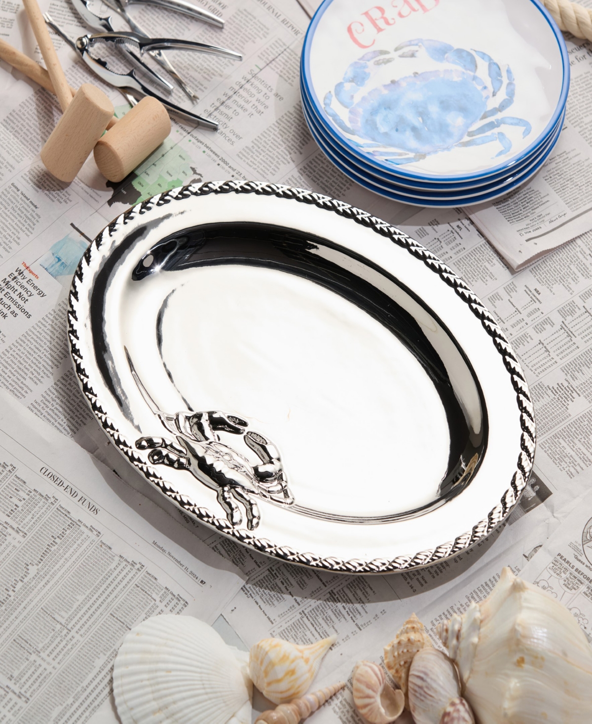 Certified International Silver Plated Crab Oval Platter In Miscellaneous