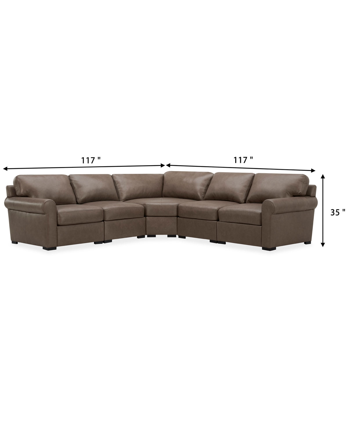 Macy's Radley Roll Arm 117" 4-pc. Leather Wedge Corner L Sectional, Exclusively At
