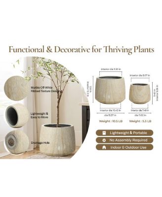Indoor and Outdoor 2-Piece Marble Brown Ribbed Texture MgO Planter Set