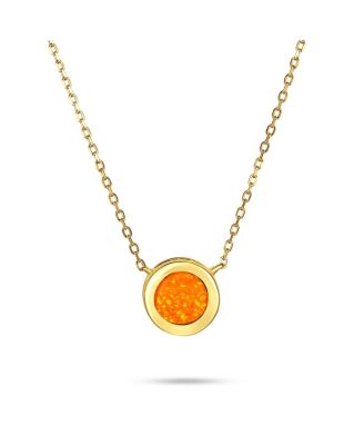Classic Round 1CT Solitaire Bezel Set Blue White Fire Orange Created Opal Pendant Station Necklace Gold Plated.925 Sterling Silver
