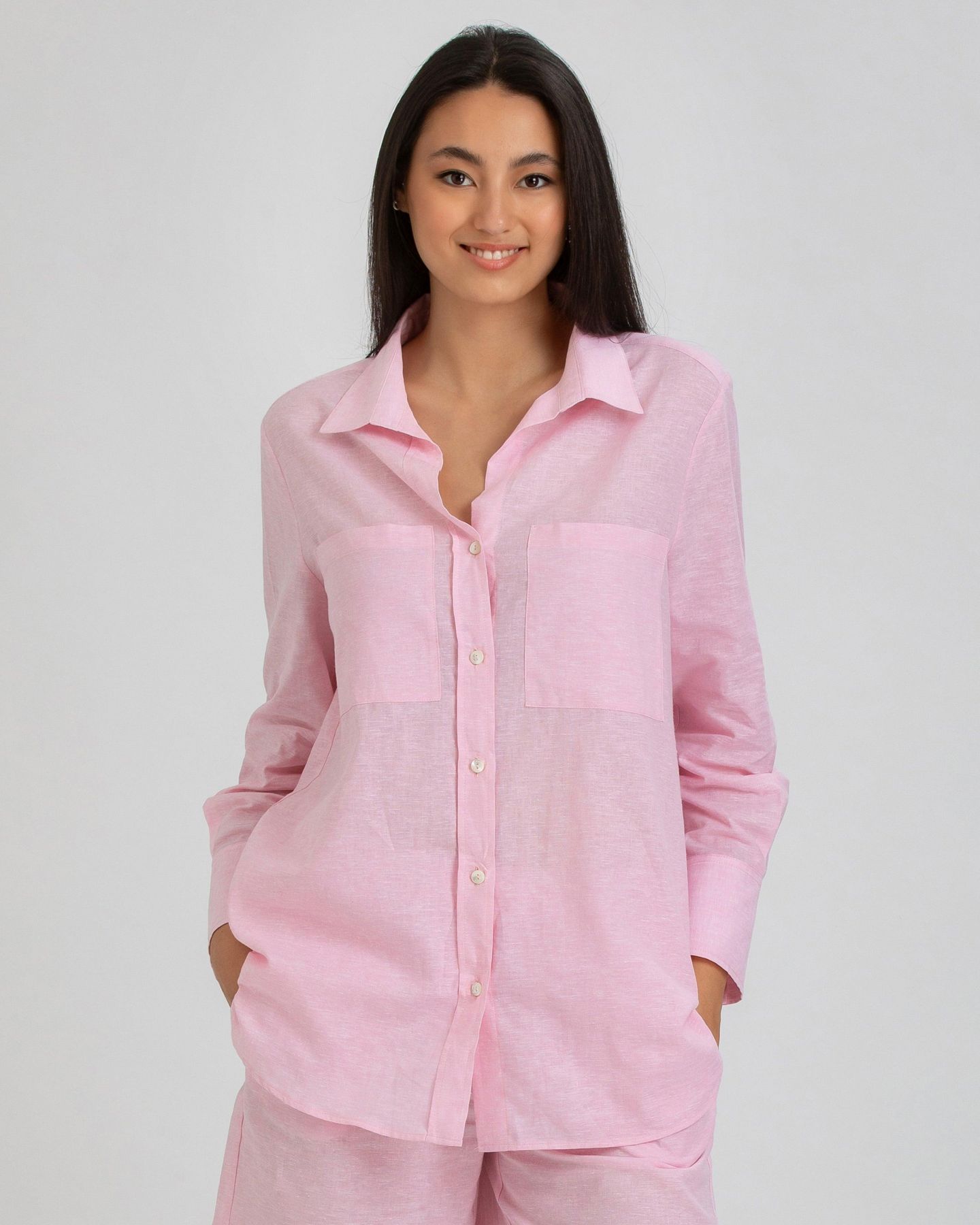 Женская блузка PIETRO BRUNELLI MILANO Classic Fit Linen-Blend with Pockets Dafne, цвет: Candyfloss — фото 3
