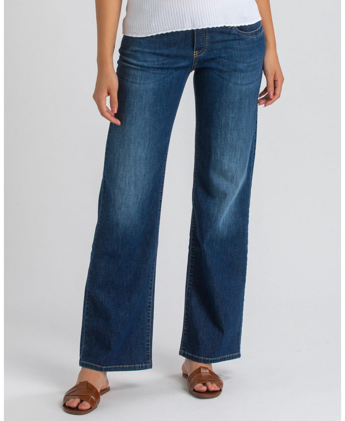 Maternity Wide-Leg & High-Waist Belly Band Dad Jeans - Dark blue