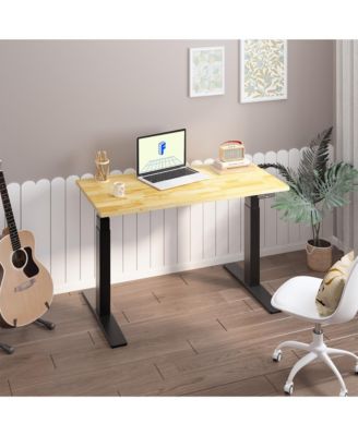 E7-COMMERCIAL 48  W Electric Adjustable Standing Desk, Rubber Wood Top, Black Base