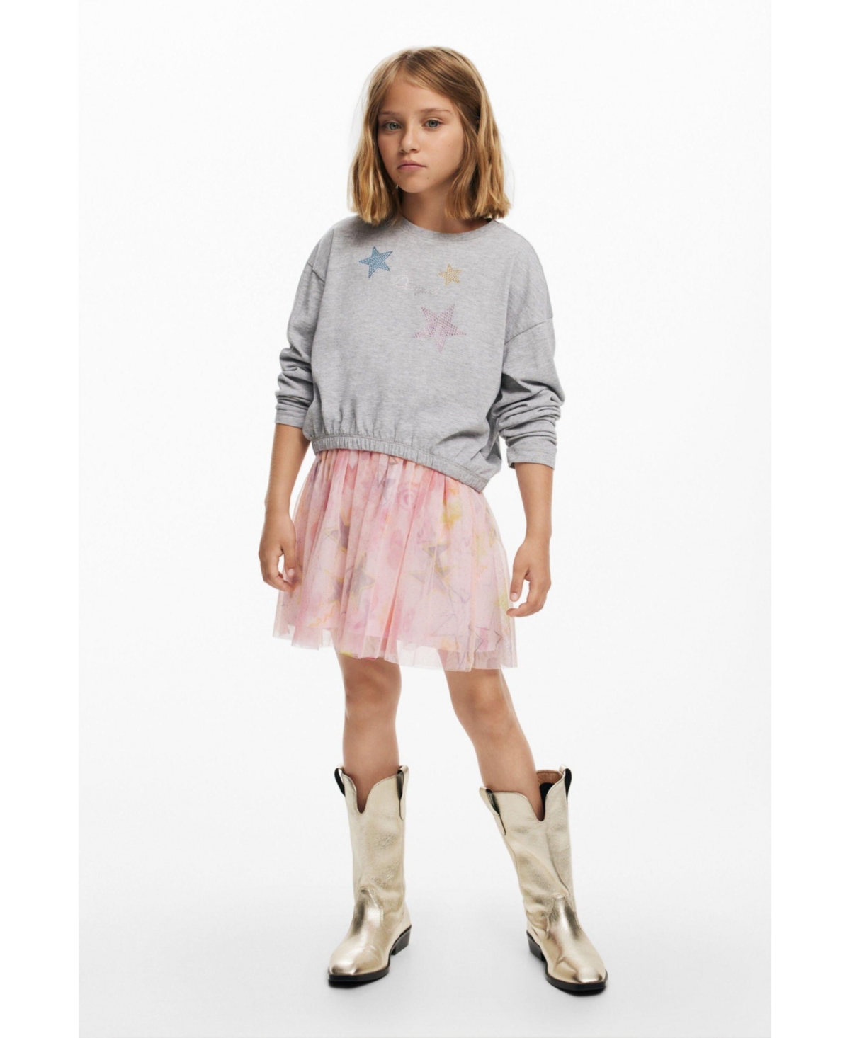 Desigual Girls Girls's T-shirt with star rhinestones - Gray