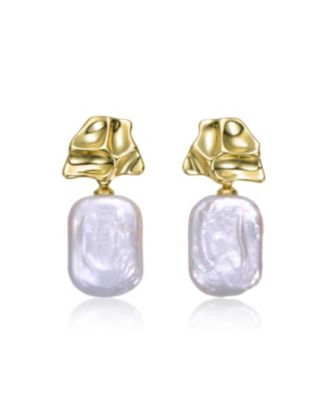 Sterling Silver 14K Gold Plated with Freshwater Pearl Dangle Earrings