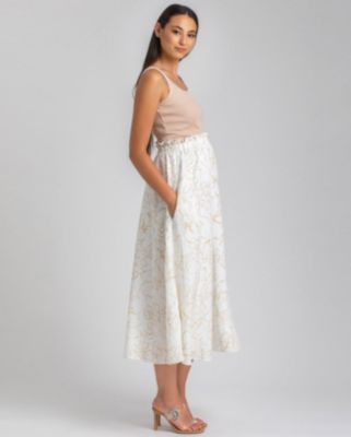 Maternity Floral Print Hidden Pocket Midi Olivia Skirt