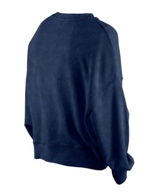 Women's Navy Houston Astros Throwback Boxy Enzyme Wash Fleece Crewneck Pullover Hoodie