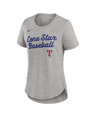 Women's Heather Gray Texas Rangers Script Tri-Blend T-Shirt