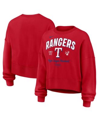 Nike - Women's Red Texas Rangers Oversized Long Sleeve Cropped Pullover Sweatshirt