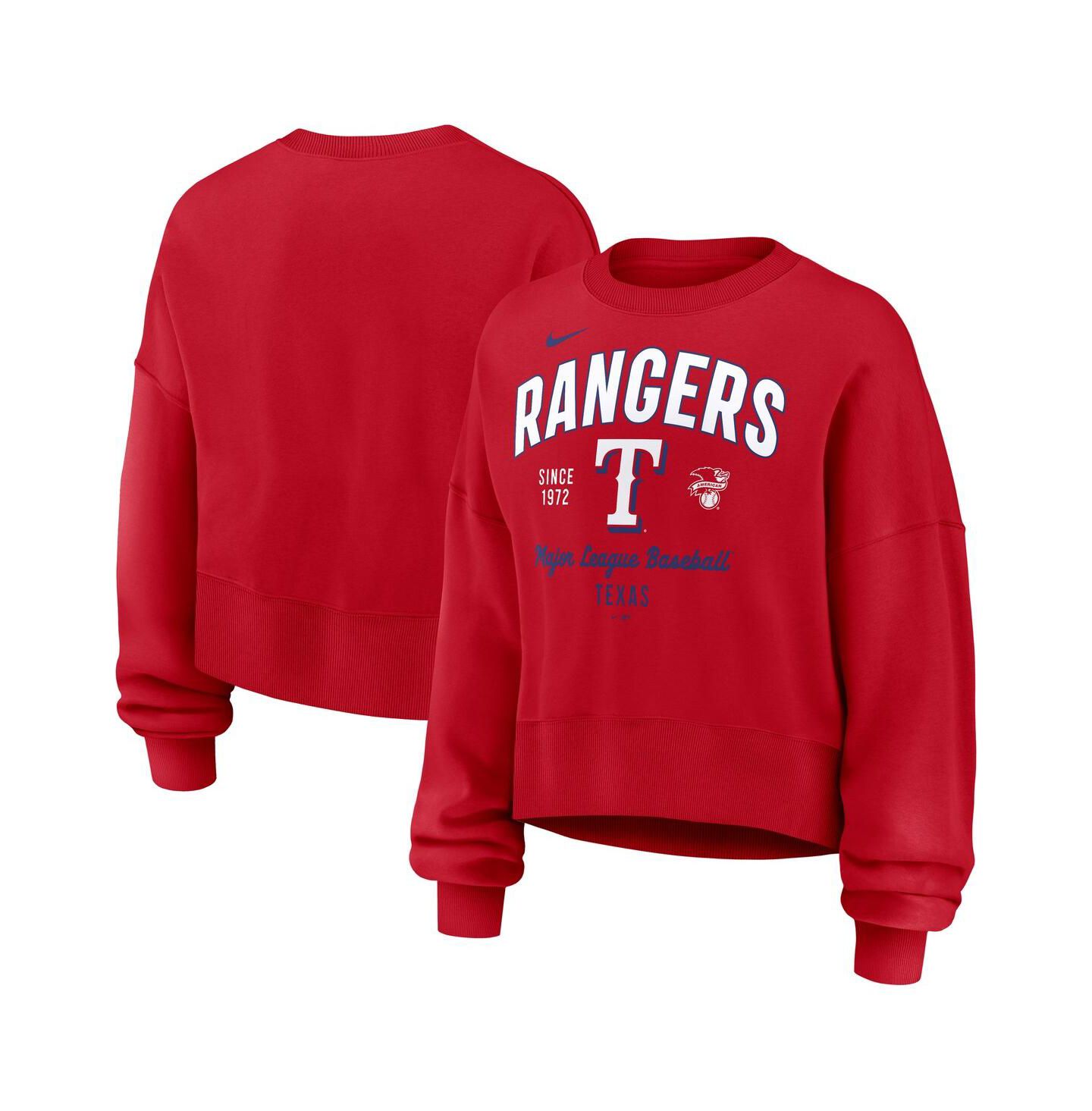 Женская толстовка Nike Red Texas Rangers Oversized Long Sleeve Cropped Pullover — фото 1