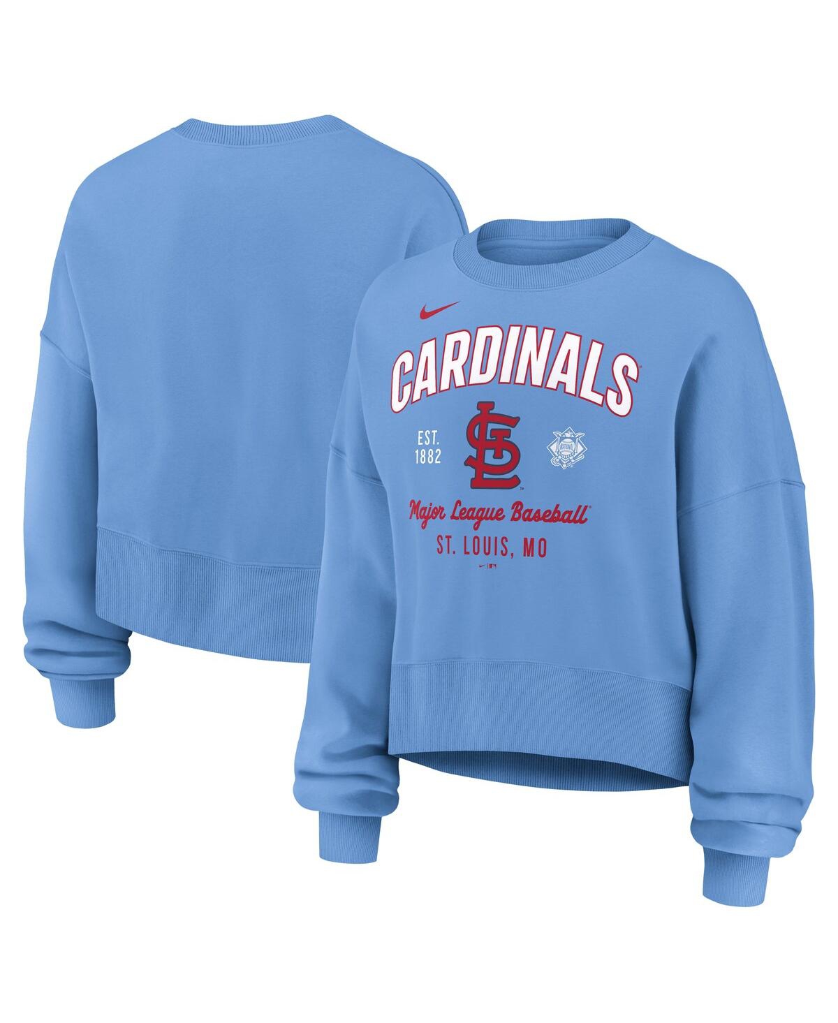 Nike Women's Light Blue St. Louis Cardinals Oversized Long Sleeve Cropped Pullover Sweatshirt In Light Blue