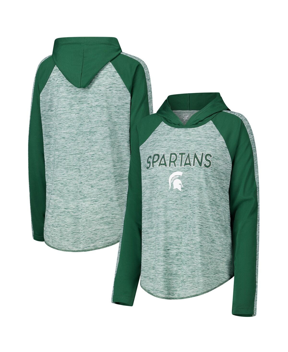 Women's Green Michigan State Spartans Underdog Bling Raglan Long Sleeve Hoodie T-Shirt - Green