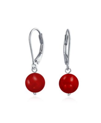 Simple Natural Stone 8MM Ball Drop Earrings Sterling Silver Leverback