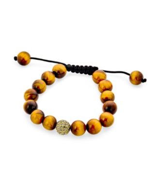 Brown Tiger Eye Pave Crystal Ball Beads Shamballa Inspired Bracelet Cord String Adjustable
