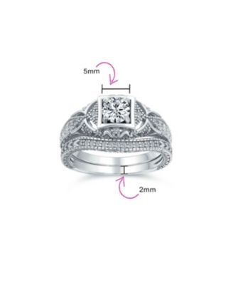 Deco Style Milgrain 1CTW Cubic Zirconia Promise Ring Set Sterling Silver