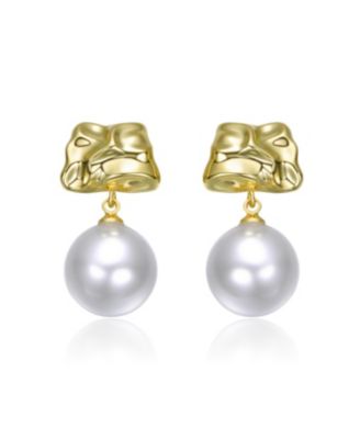 14K Gold Plated with White Pearl Drop Earrings