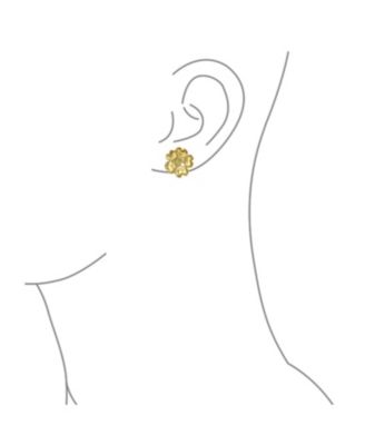 Heart Petals Flower Cubic Zirconia CZ Clip On Earrings Non Pierced Ears Matte Gold Plated Brass