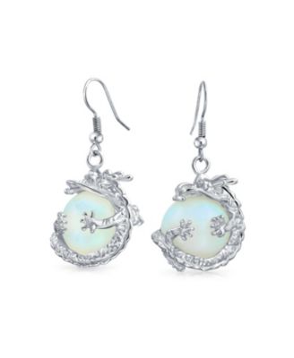 Dragon Design Dangle Earrings with Natural Stones and Opalite Ball