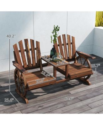 Wooden Garden Bench with Table, 2-Seat Outdoor Bench