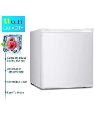 1.1 Cu.ft Upright Freezer , Compact Mini Freezer with Reversible Single Door, Temperature Control, Removable Shelves, White
