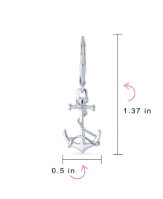 Tropical Beach Vacation Honeymoon Simple Nautical Boat Rope Anchor Lever Back Dangle Earrings .925 Sterling Silver