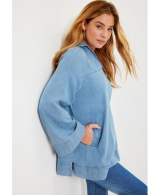 June + Vie Women's Plus Size Cotton Denim Blouse