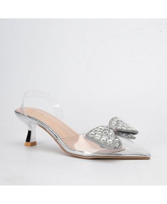 Women's Maxi88 Clear Upper Kitten Heels with Rhinestone Detail