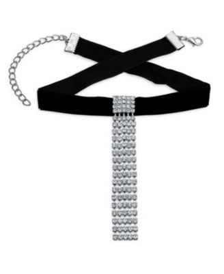 Choker Velvet Rhinestone Dangle Waterfall Fringe Prom Holiday Evening Necklace