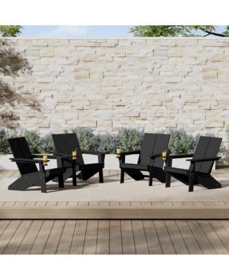 Outdoor HDPE Modern Adirondack Chair with Cup Holder (Set of 4)