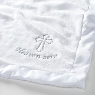 Baby Heaven Sent Baptism/Christening Soft White Fleece Blanket