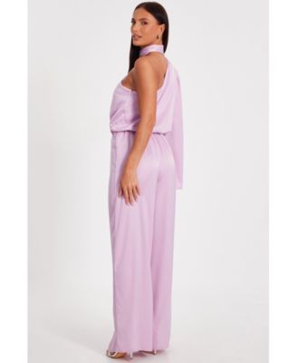 Women's One Sleeved Satin Jumpsuit With Scarf Detail