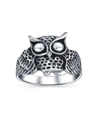 Silver Ring: Wise Bird Night Owl Band Oxidized Sterling Sterling