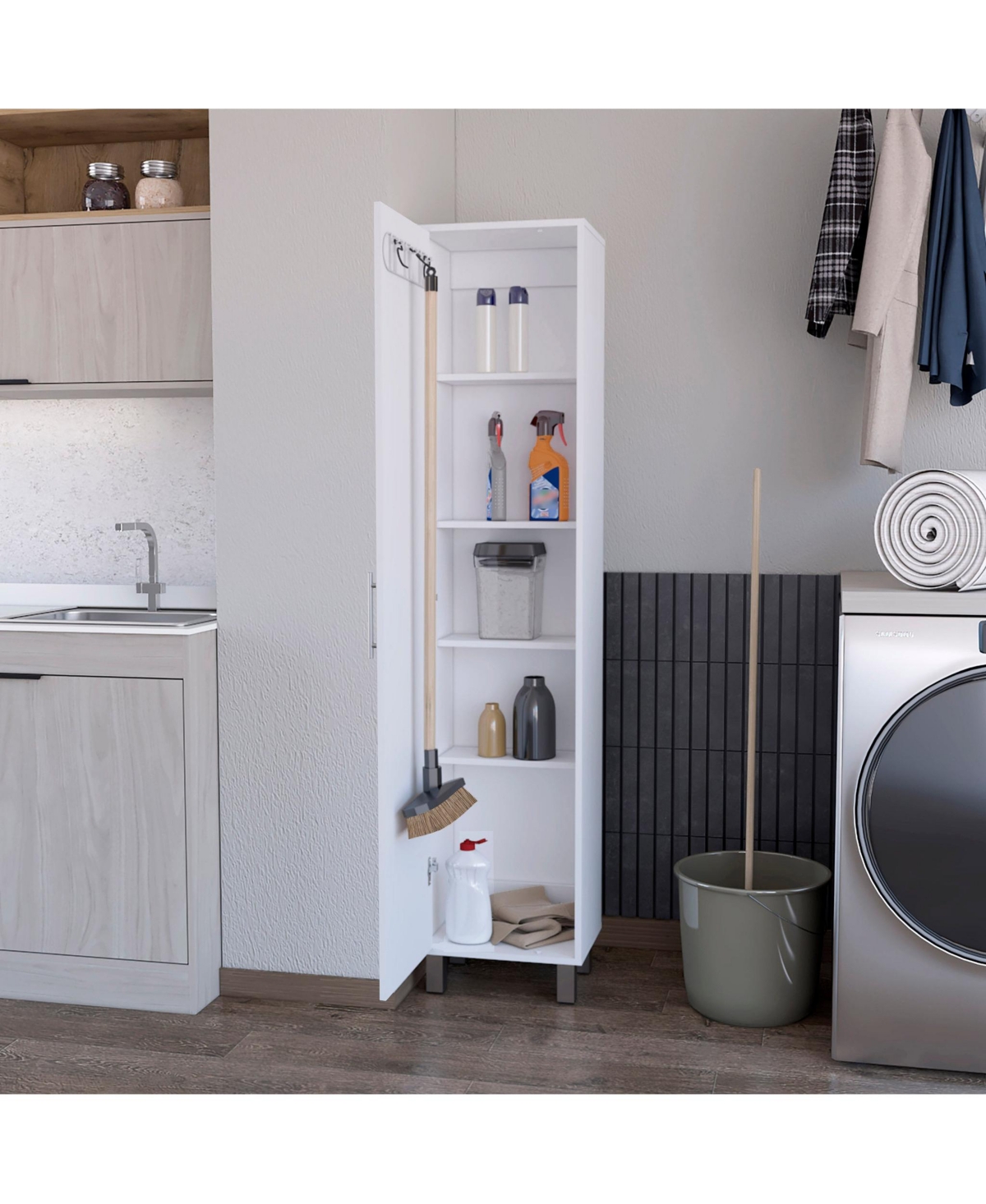 Tall Accent Cabinet with Five Shelves – Space-Saving and Versatile