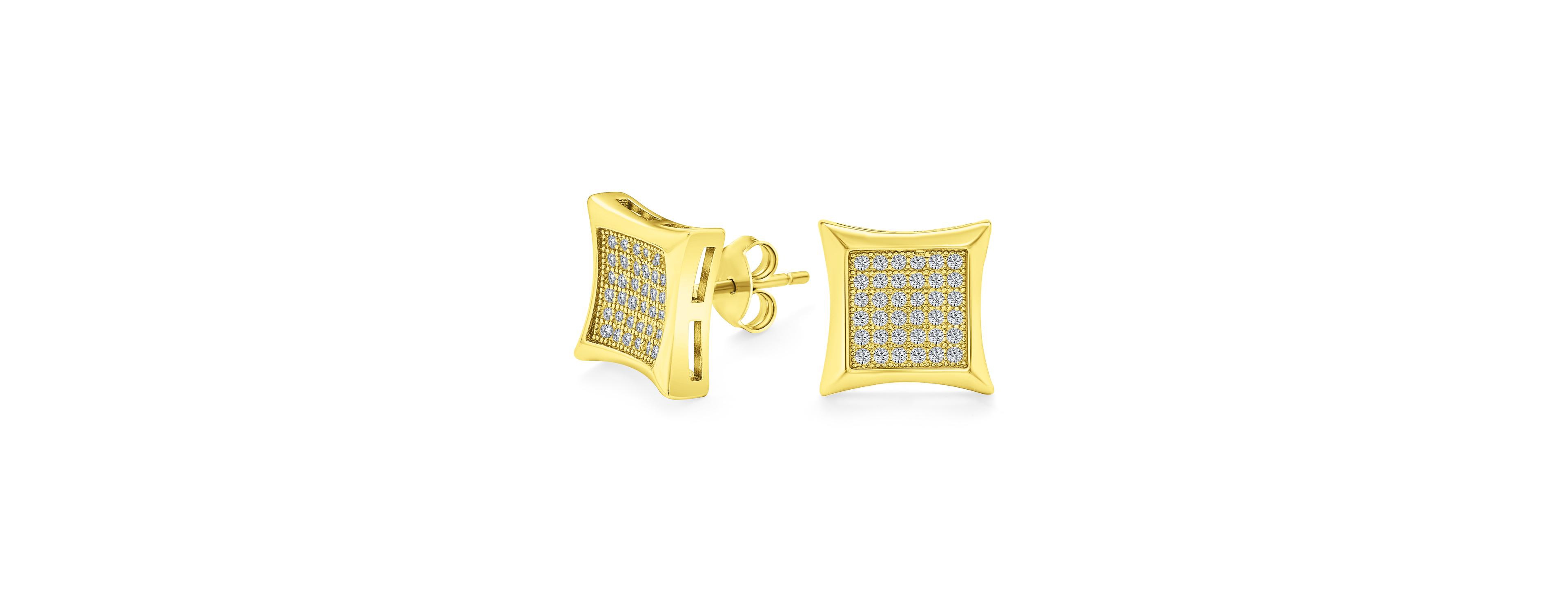 Bling Jewelry Square Shaped Cubic Zirconia Micro Pave Cz Kite Stud Earrings Gold Plated .925 Sterling Silver