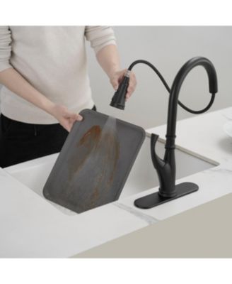 Single-Handle Pull-Down Sprayer 3 Spray High Arc Kitchen Faucet With Deck Plate in Matte Black