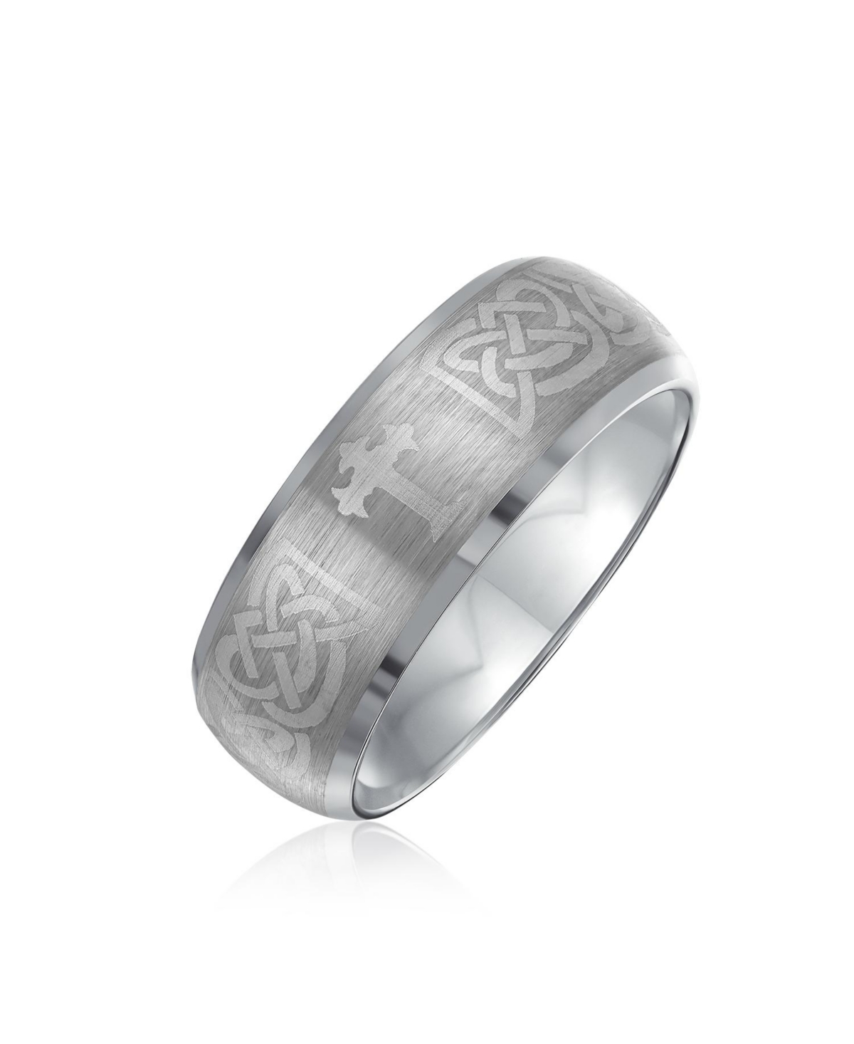 Couples Irish Viking Celtic Infinity Etched Irish Celtic Knot Maltase Cross Eternity Band Rings Titanium Wide Matte Silver Tone 8MM - Si