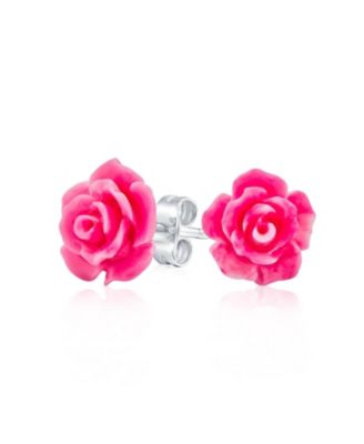 Romantic 3D Carved Rose Flower Blooming Post Stud Earrings 10MM Lightweight