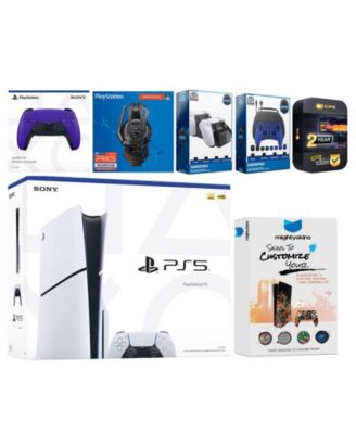 Playstation 5 Slim Disc with Extra Cobalt Blue Controller, Plantronics Headset, Gamer Kit, Charge Dock and MightySkins Decal Voucher + 2 Year CPS