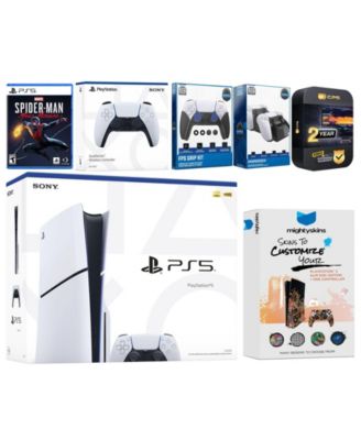 Playstation 5 Slim Disc with Spider-Man: Miles Morales, Extra Controller, FPS Grip Kit, Charge Dock and MightySkins Decal Voucher + 2 Year CPS Ex