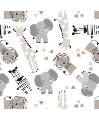 Baby Jungle Safari Cotton White/Gray Elephant/Lion Fitted Mini Crib Sheet