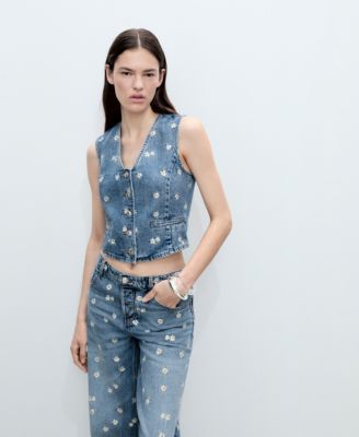 Women's Embroidered Floral Crop Vest