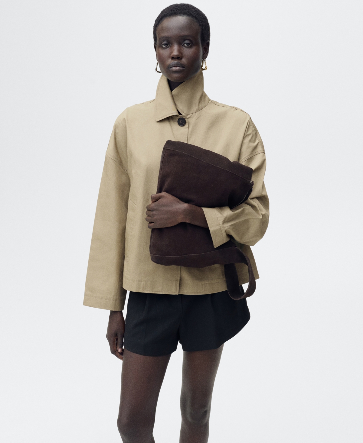Mango Straight Cotton Jacket With Buttons Khaki In Khaki