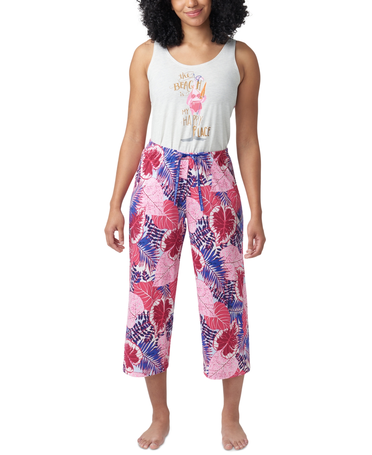 HUE WOMEN'S THE GREAT PALMS PRINTED CAPRI PAJAMA PANTS 