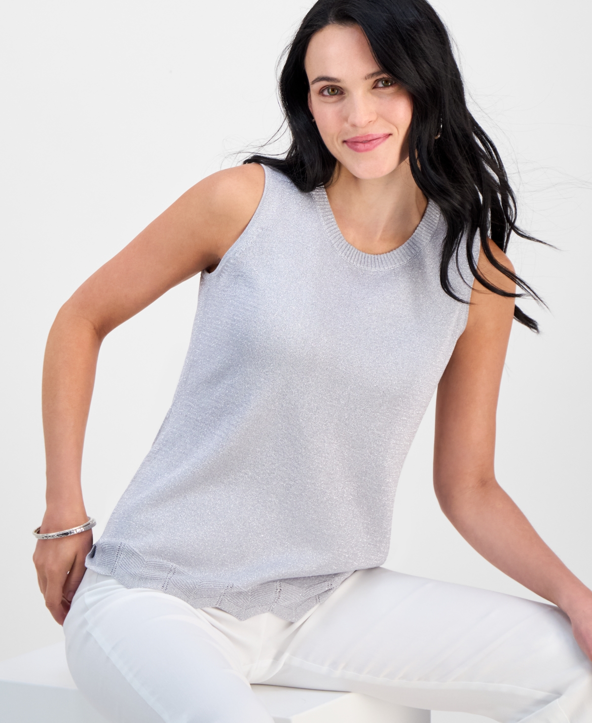 Shop Jm Collection Petite Shine Novelty Sweater Tank Top, Exclusively At Macy's